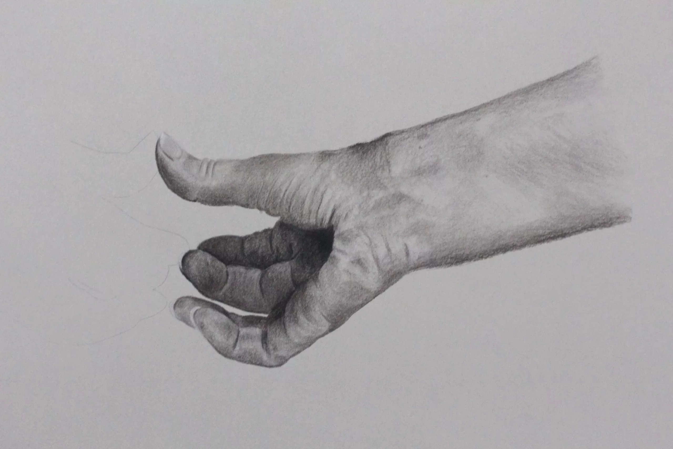 Pencil drawing of hand touching an barely visible reflection by Abi Spendlove